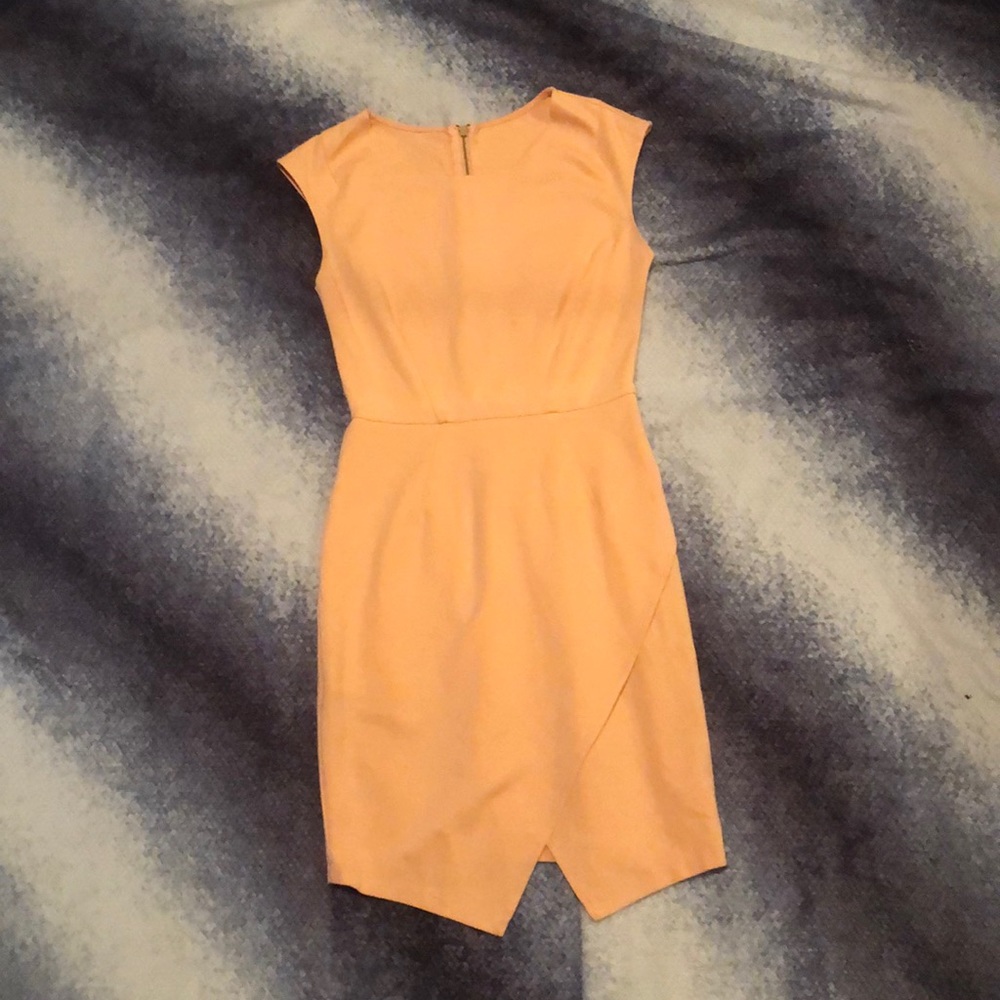 Coral asymmetrical dress (wedding reception)